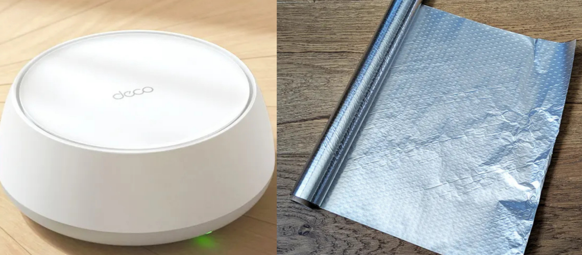 TP Link router and aluminum foil