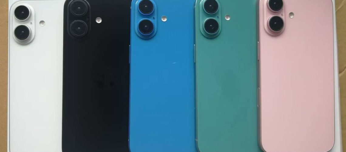 Alleged iPhone 16 units in white, black, blue, green and pink