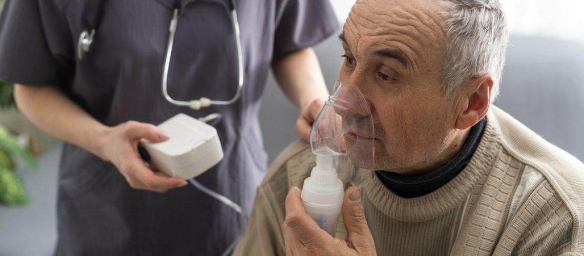 Asthma COPD Breath Nebulizer And Mask Given By Doctor Or Nurse.