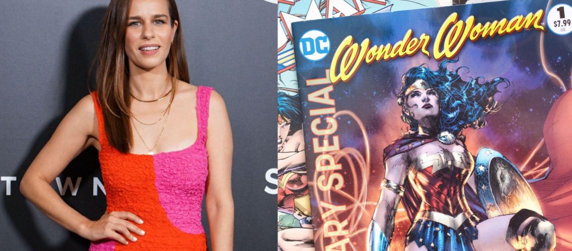 Actress Ana Nogueira at the Los Angeles Special Screening Of STARZ's 'Hightown' Season 2 in 2021 next to an issue of Wonder Woman