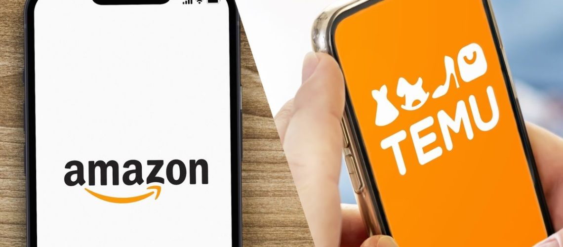 Amazon and Temu logos side-by-side.